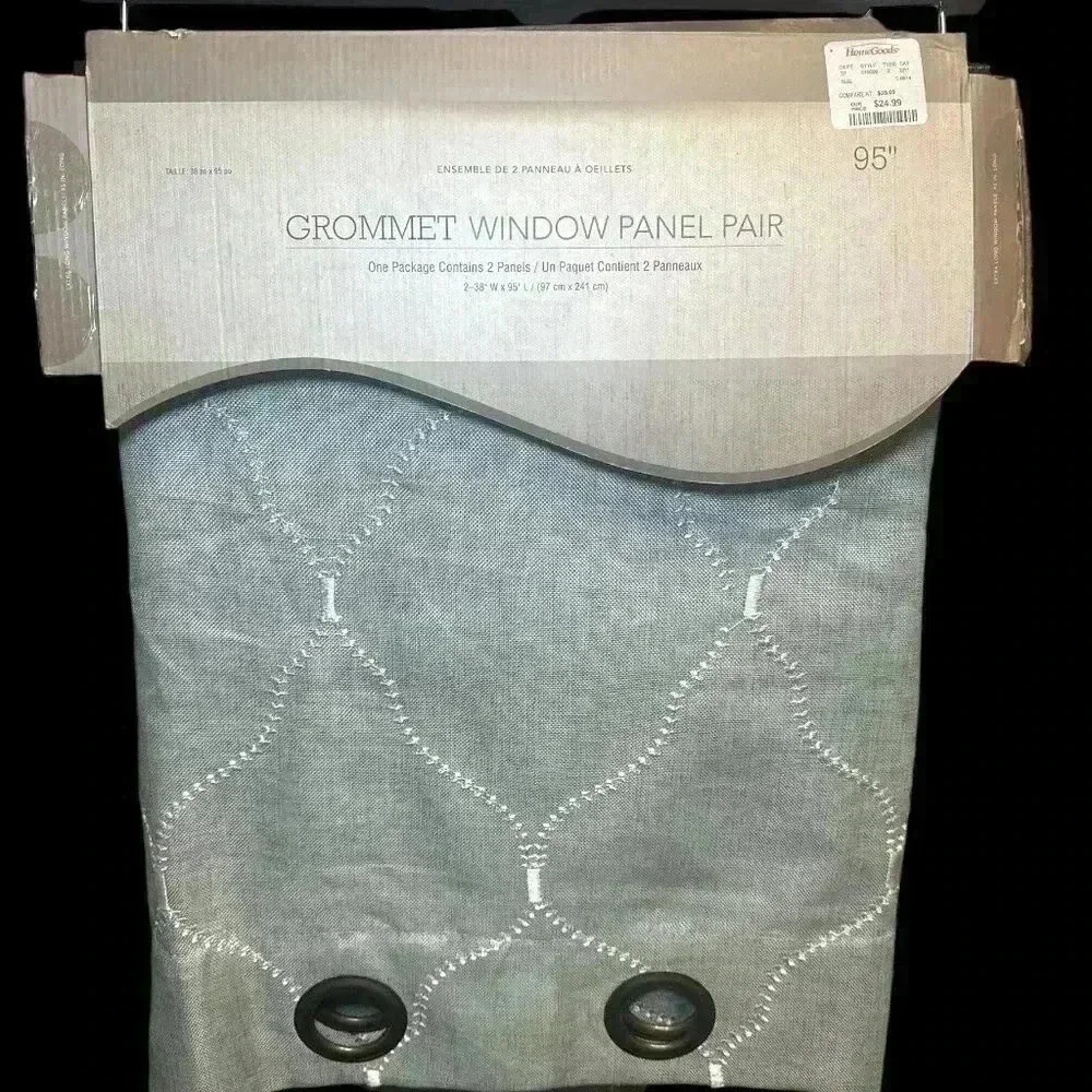 95" BLUE AND WHITE GROMMET WINDOW CURTAIN